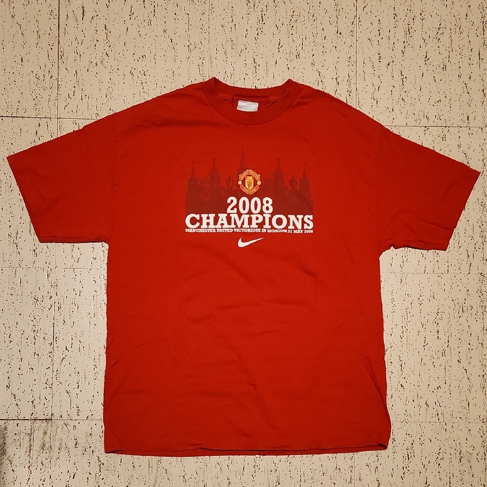 Nike Manchester United Red 2008 Championships T Shirt Vintage Y2K
